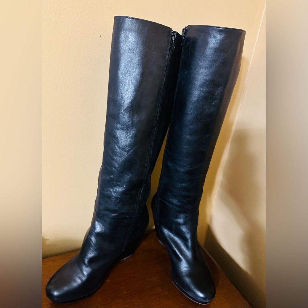 Aldo Black Wedge Tall Boot 11 Leather